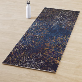 Elegantes Gold- und Dark Blue Floral Mandala Muste Yogamatte