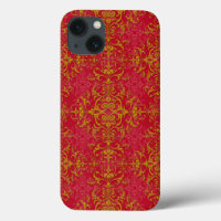 Elegantes Gold- und Deep Pink-Floral Damask Muster