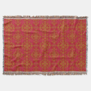 Elegantes Gold- und Deep Pink-Floral Damask Muster Decke