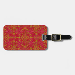 Elegantes Gold- und Deep Pink-Floral Damask Muster Gepäckanhänger