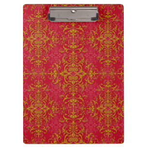 Elegantes Gold- und Deep Pink-Floral Damask Muster Klemmbrett