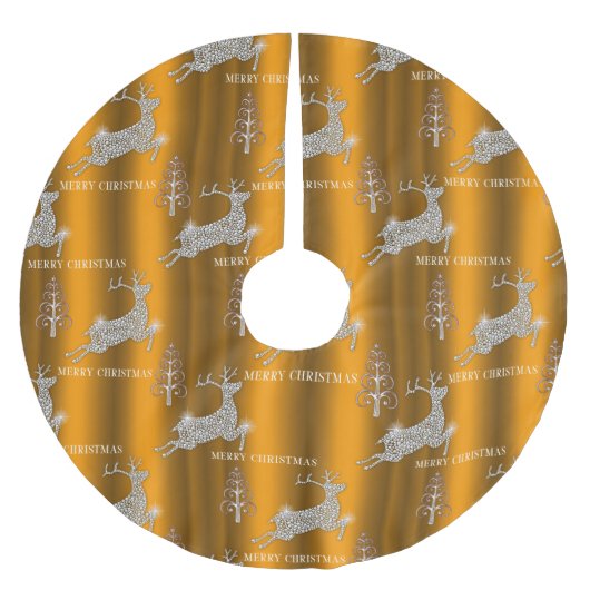 Elegantes Gold und Diamond Rentier Gold Weihnachte Polyester Weihnachtsbaumdecke (Vorderseite)