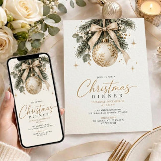 Elegantes Gold- und Elfenbein-Schmuck-Weihnachtsdi Einladung
