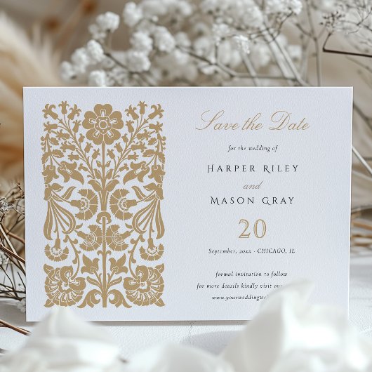 Elegantes Gold und Elfenbeinflora Save the Date Einladung