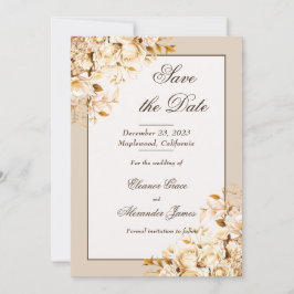 Elegantes Gold und Elfenbeinflorale Save the Date Einladung
