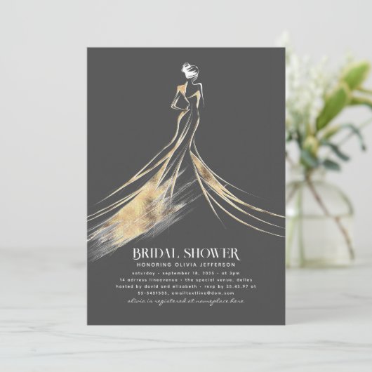 Elegantes Gold und Graues Brautparty Einladung (Stehend Vorderseite)