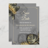 Elegantes Gold und Gray Botanisch, tropisch Einladung (Vorne/Hinten)