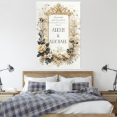 Elegantes Gold und Gray Floral Leinwanddruck (Insitu (Schlafzimmer))