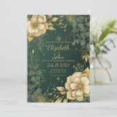 Elegantes Gold und grüne Hochzeitsfeier. Einladung (Stehend Vorderseite)