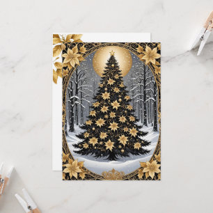 Elegantes Gold und grüner Weihnachtsbaum Einladung