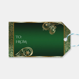 Elegantes Gold und grünes Schneeflocken Geschenkanhänger