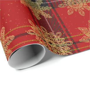 Elegantes Gold- und Kariertes Schneeflockenmuster Geschenkpapier
