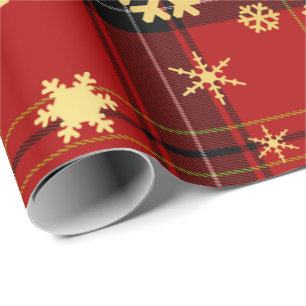 Elegantes Gold- und Kariertes Schneeflockenmuster Geschenkpapier