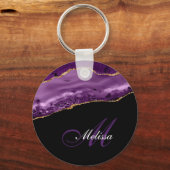 elegantes Gold und lila Agagon Monogramm Schlüsselanhänger (Vorderseite)