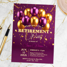 Elegantes Gold und Lila Balloons Rente Party