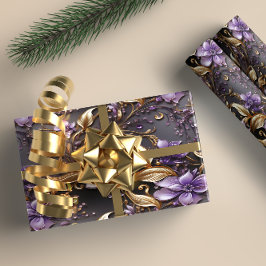 Elegantes Gold und Lila botanisches Blumenfestival Geschenkpapier