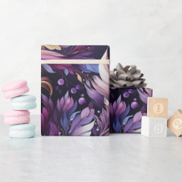 Elegantes Gold und Lila botanisches Blumenfestival Geschenkpapier