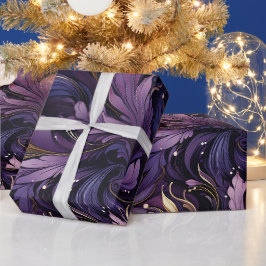 Elegantes Gold und Lila botanisches Blumenfestival Geschenkpapier
