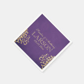 Elegantes Gold und Lila Damaske Hochzeit von Napki Serviette (Ecke)