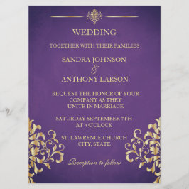 Elegantes Gold und Lila Damaskus Einladung zur Hoc