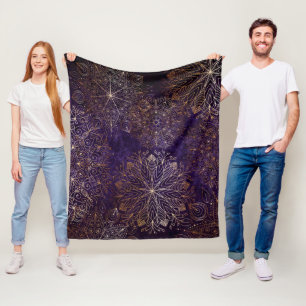 Elegantes Gold- und Lila Mandala-Muster Fleecedecke