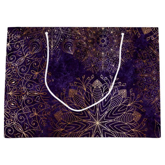 Elegantes Gold und Lila Mandala-Muster Große Geschenktüte (Vorderseite)