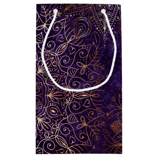 Elegantes Gold und Lila Mandala-Muster Kleine Geschenktüte (Rückseite)