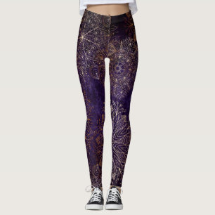 Elegantes Gold und Lila Mandala-Muster  Leggings