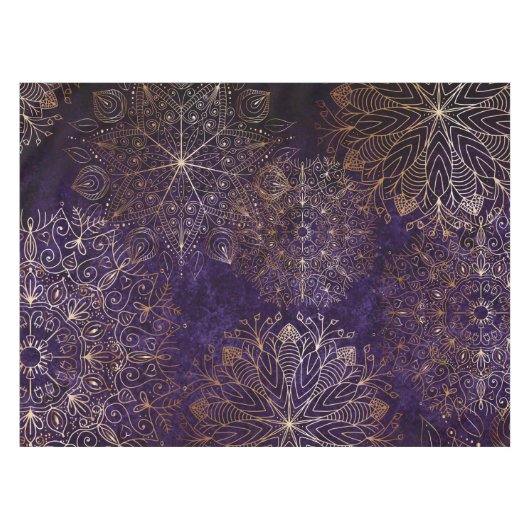 Elegantes Gold und Lila Mandala-Muster Tischdecke (Vorderseite (Horizontal))