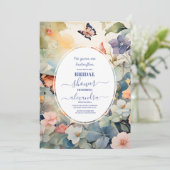 Elegantes Gold und Lila Schmetterling-Brautparty Einladung (Stehend Vorderseite)