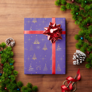Elegantes Gold und Lila Weihnachtsbaumdoodles Geschenkpapier