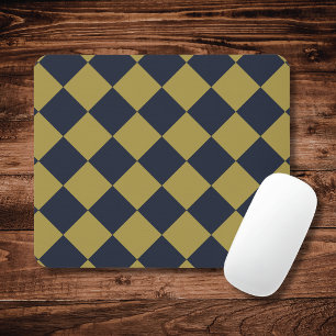 Elegantes Gold- und Marineblau-Diamantmuster Mousepad