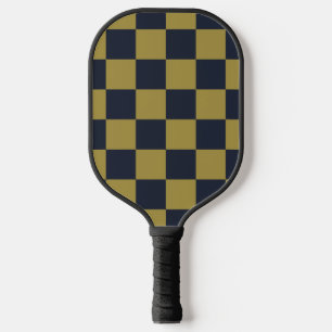 Elegantes Gold- und Marineblau kariertes Muster Pickleball Schläger