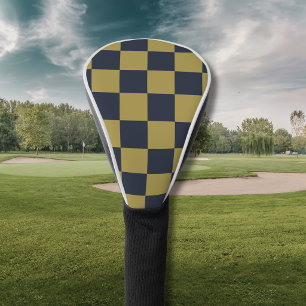 Elegantes Gold- und Marineblau-Karo-Muster Golf Headcover