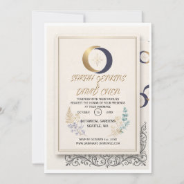 Elegantes Gold- und Marineblaues Himmels-Botanik-D Einladung