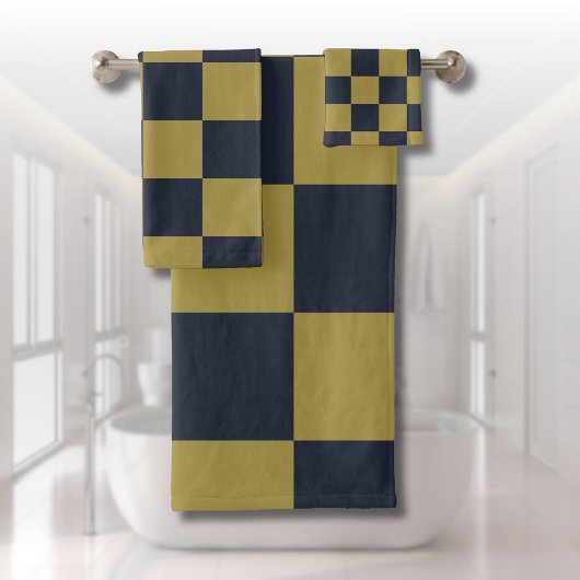 Elegantes Gold- und Navy-Blue-Checkered-Muster Badhandtuch Set