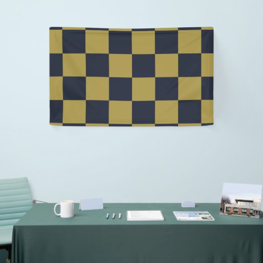 Elegantes Gold- und Navy-Blue-Checkered-Muster Banner (Messeveranstaltung)