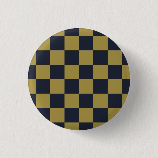 Elegantes Gold- und Navy-Blue-Checkered-Muster Button (Vorderseite)