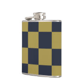 Elegantes Gold- und Navy-Blue-Checkered-Muster Flachmann (Links)