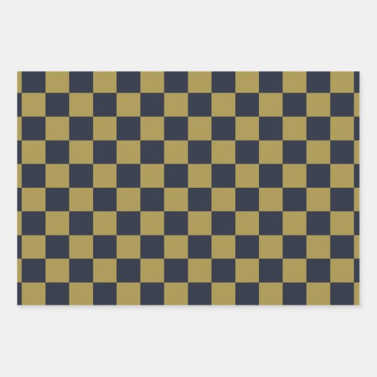 Elegantes Gold- und Navy-Blue-Checkered-Muster Geschenkpapier Set (Vorderseite 3)