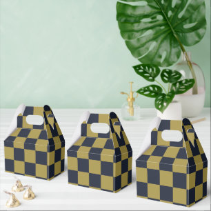 Elegantes Gold- und Navy-Blue-Checkered-Muster Geschenkschachtel