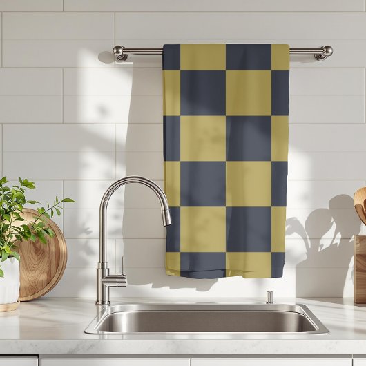 Elegantes Gold- und Navy-Blue-Checkered-Muster Geschirrtuch