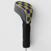 Elegantes Gold- und Navy-Blue-Checkered-Muster Golf Headcover (angewinkelt)
