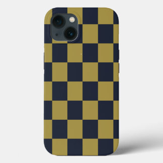 Elegantes Gold- und Navy-Blue-Checkered-Muster iPhone 13 Hülle