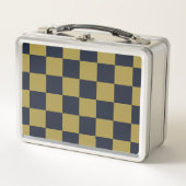Elegantes Gold- und Navy-Blue-Checkered-Muster Metall Brotdose (Vorderseite)