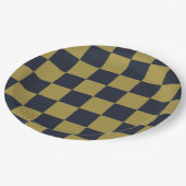 Elegantes Gold- und Navy-Blue-Checkered-Muster Pappteller (Schrägansicht)