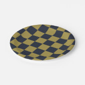 Elegantes Gold- und Navy-Blue-Checkered-Muster Pappteller (Schrägansicht)
