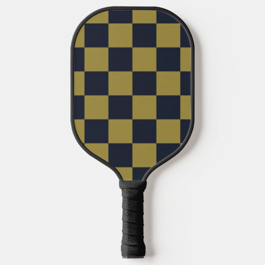 Elegantes Gold- und Navy-Blue-Checkered-Muster Pickleball Schläger (Vorderseite)