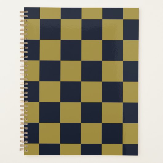 Elegantes Gold- und Navy-Blue-Checkered-Muster Planer (Vorderseite)