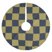 Elegantes Gold- und Navy-Blue-Checkered-Muster Polyester Weihnachtsbaumdecke (Vorderseite)